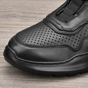 Men's Leather Walking Shoes <b>Round</b> <b>Toe</b> Breathable Mesh Lining Rubber Outsole Low <b>Heel</b> Automatic Buckle Comfort Casual Shoes - Product Image 4
