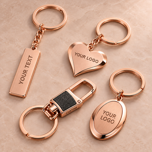 Llavero de Metal Personalizado en Oro Rosa con Logotipo Grabado en Relieve, Regalo Empresarial de Cuero, Fabricación OEM ODM - Product Image 1