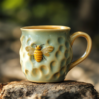 Tasse en céramique gaufrée petite abeille avec poignée tasse à thé de couleur blanc et vert clair tasses à café Latte de Style minimaliste