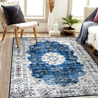 Tapis persan vintage bleu antidérapant pour chambre à coucher, hôtel, maison d'hôtes, salon
