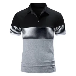 New Summer Short Sleeve Basic Lapel Polo Shirt Men's Stripe Colorblock T-Shirt Top