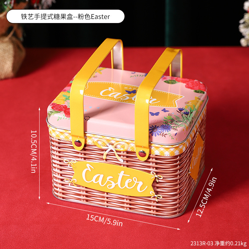 2313R-03 Iron Handheld Candy Box - Pink Easter