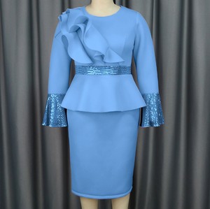 Round Neck <b>Flare</b> Sleeve Dress Women's Party Ruffle <b>Sequins</b> High Waist Dresses Casual Clothing Fashion - Product Image 5