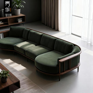 新しい中国風北米産ブラックウォールナットソファホームリビングルーム禅ハイエンド無垢材可動式高密度スポンジソファ - Product Image 5