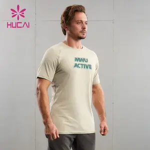 HUCAI logo personnalisé nouveau design vêtements de sport hommes spandex léger logo imprimé entraînement musculaire coupe sèche course sport gym t-shirt