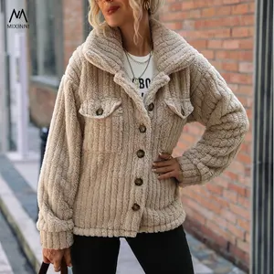 MXN 81175 cappotto da donna a maniche lunghe in velluto a doppio lato con risvolto a mezza lunghezza giacca invernale tinta unita abbottonata da donna in peluche