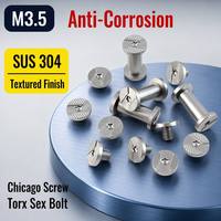 Sekrup Baja Anti Karat Metrik M3.5, Sekrup Chicago dengan Penggerak Torx, Kepala Knurled Dekoratif, Sekrup Pengikat, Sekrup Pisau Kulit