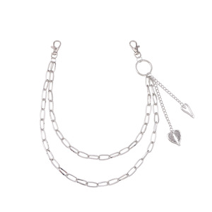 Heart Feather Pendant Double Layer Metal <b>Trouser</b> <b>Chain</b> Unisex Waist <b>Chain</b> Daily Wear Tibetan Silver Hip Hop Fashion Accessory - Product Image 5