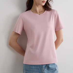 T-shirt basique uni à col rond pour femme, 75% coton mercerisé, 25% polyester, 240 GSM, mélange de coton, pour femmes - Product Image 4