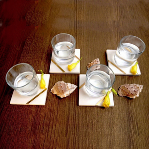 Modern <b>Square</b> Marble Coaster <b>Set</b> With Brass Inlay Non-Slip Drink Mats & Pads For Table Decoration Dinnerware At Best Price - Product Image 1