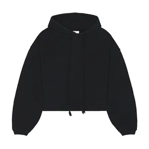 Manufacturers Heavyweight Cotton Crop Essential French Terry Hoodie Custom 400 Gsm Oversize Cropped Hoodie Men With Puff Print