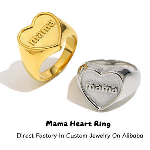 Anello Sigillo a Forma di Cuore MAMA in Acciaio Inossidabile Placcato Oro 18k Impermeabile e Antiossidante, Prodotto da LUCKYJIU - Product Image 1
