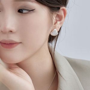 Dylam Stylish <b>Fine</b> Jewelry Women Hypoallergenic S925 Silver Rhodium 18K Gold Plated Texture Ocean Shell <b>Stud</b> <b>Earrings</b> - Product Image 5