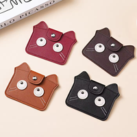 Tas Kartu Kulit Sapi Lapis Pertama Gaya Retro, Kulit Asli dengan Desain Anak Kucing Lucu Cetak Sablon, Ultra Tipis dengan Penutup Kancing
