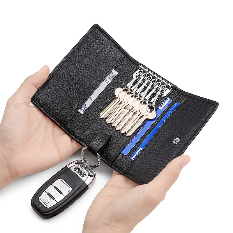 Men's key bagZipper key card bagLeather key case