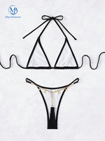 Maillot de bain de luxe personnalisé avec chaîne de lettres et diamants pour femme, ensemble bikini micro-string sexy orné de strass