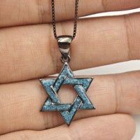 925 argent Sterling plaqué noir Turquoise étoile de David Magen bijoux juifs Judaica pendentif collier Hanukkah Bar Mitzvah