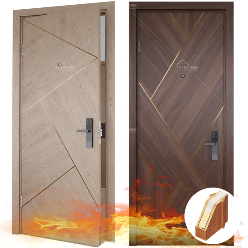 Intérieur d'appartement en noyer USA à l'intérieur de la porte coupe-feu 1h isolation phonique intérieure en bois portes d'hôtel plates avec cartes