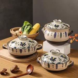 High Quality Japanese Hand Drawn Cookware Set Ceramic Stew Soup Pot Enamel Casserole Cooking Pot Set