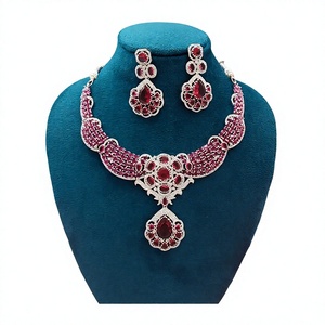 Classic <b>Silver</b> Plated Ruby Necklace and Earring <b>Set</b> Women's Floral Design Wedding Jewelry Alloy Fashion Jewelry <b>Sets</b> - Product Image 4