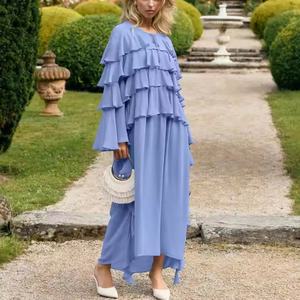 Robe d'été pour femme de haute qualité, en mousseline de coton, couleur unie, avec coutures, manches longues, élégante, grande taille, style modeste – Offre Spéciale - Product Image 4