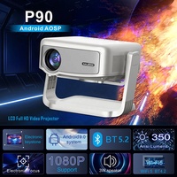 Mini projecteur LED+LCD 2024 P90 Android WIFI BT Full HD 1080P avec haut-parleurs intégrés, son stéréo HIFI, support réglable, portable, maison intelligente