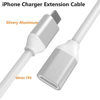 Adaptateur de charge vidéo/données/alimentation haute vitesse mâle/femelle BOFA, câble d'extension IOS Lighting en TPE blanc et aluminium argenté, 3,3 pieds