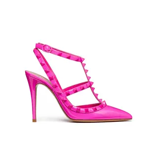 Sexy high thin heels bright pink color ladies favorite shoes private label shoes heels sandals