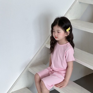 Conjunto de <span class=keywords><strong>Ropa</strong></span> de Dormir de Verano <span class=keywords><strong>para</strong></span> Niñas, de Algodón Acanalado, Manga Corta, Estilo Informal - Product Image 2