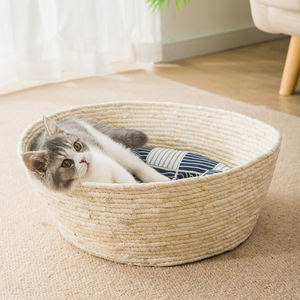 Caseta de mimbre Natural desmontable para perro, <span class=keywords><strong>Chihuahua</strong></span>, cama de mascota hecha a mano, nido de gato de ratán para las cuatro estaciones - Product Image 3