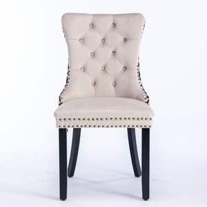 เก้าอี้รับประทานอาหารหุ้มกำมะหยี่ ขาไม้ ตกแต่งแบบทัฟท์ สไตล์ร่วมสมัย สำหรับห้องนั่งเล่น เฟอร์นิเจอร์บ้าน - Product Image 4