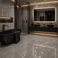 Nouvelle Collection 2026 : Carrelage en Porcelaine Poli Gris 600x600mm à Grandes Veines Diagonales pour Sol et Mur de Salon