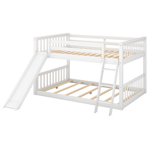 White Wooden Bunk <b>Bed</b> <b>With</b> <b>Slide</b> And Ladder For Children Bedroom Furniture - Product Image 5
