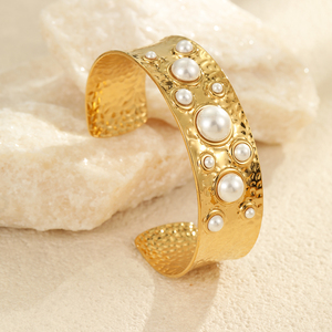 <span class=keywords><strong>Bracciale</strong></span> Aperto Vintage Alla Moda in Acciaio Inossidabile Placcato <span class=keywords><strong>Oro</strong></span> 18K <span class=keywords><strong>con</strong></span> Perle e <span class=keywords><strong>Pietre</strong></span> Naturali <span class=keywords><strong>Colorate</strong></span> Intarsiate, Gioiello Idea Regalo - Product Image 3