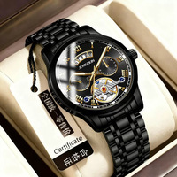 Montre squelette à quartz pour homme JEMSDUN, boîtier en alliage 42 mm, bracelet en acier inoxydable, étanche 30 m, aiguilles lumineuses, usage quotidien