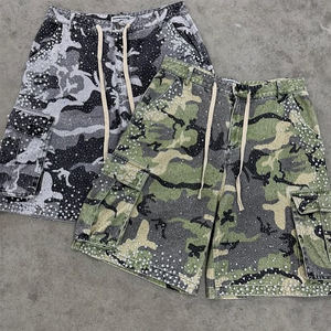 Shorts <span class=keywords><strong>Jeans</strong></span> Masculinos Personalizados DiZNEW Apparel Comprimento Médio Camuflados com Strass Tendência de 2026 Calças <span class=keywords><strong>Jeans</strong></span> Curtas Diamante Para Homens - Product Image 4