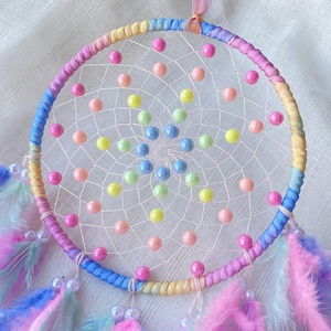 Penjualan laris dekorasi dinding penangkap Mimpi kerajinan logam Modern manik-manik warna-warni hadiah lonceng angin bulu untuk anak perempuan - Product Image 3