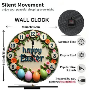 <b>Round</b> Wooden Wall Clock 25x25cm Silent Non Ticking Vintage Decor Living Room Wall Hanging Clock - Product Image 2