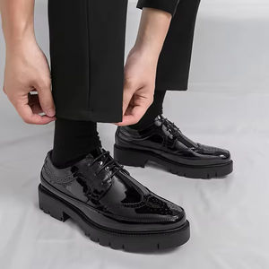 Zapatos Casuales Negros para Hombre, Estilo Británico, con Cordones, Malla Transpirable, Suela Gruesa, Impermeables, con Soporte de Arco y Aumento de Altura - Product Image 5