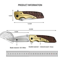 Couteau pliant utilitaire portable DA77, lame 5Cr13Mov, manche en laiton + bois coloré, multifonction, bricolage, camping en plein air, chasse
