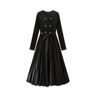 Miyake Sense Design Damen Elegantes Chiffon kleid Frühling Casual Style Langarm Mittellanger Falten rock New Solid Natural