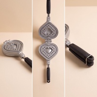 Máquina para Hacer Waffles con Forma de Corazón, de Aluminio Fundido, 35x15cm, Antiadherente, para Estufa de Gas, con Anillo de Bloqueo y Colgador, para Cocina