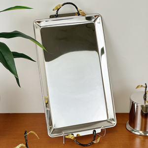 Golden Leaf Series Élégant Métal En Acier Inoxydable De Service Plateaux De Nourriture Poignées pour Fête Décor À La Maison Restaurant Hôtel Poli - Product Image 2