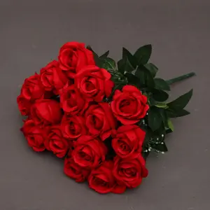 TCF Lvory Rose Bouquet Decorative Flowers18 Heads Velvet Red Roses Artificial Flowers For Wedding Home Decor