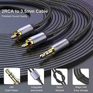 Cavo <span class=keywords><strong>RCA</strong></span> di Alta Qualità da 3,5 mm a 2 <span class=keywords><strong>RCA</strong></span>, Intrecciato in Nylon Placcato Oro, per Audio Auto, Vendita all'Ingrosso - Product Image 4