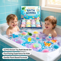 Ensemble de jouets de bain effervescents faits main sur le thème de l'océan, boules pétillantes colorées avec figurines marines aléatoires, cadeau pour enfants, sensation hydratante, étiquette OEM