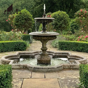 Grande fontaine d'eau de jardin de luxe en bronze coulé à deux niveaux, style européen classique, avec bassin en pierre - Product Image 1
