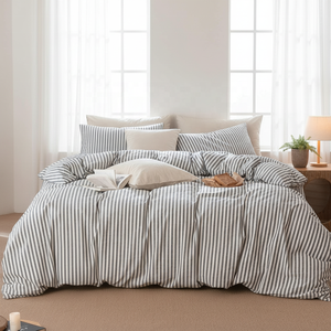 Parure de lit de luxe en coton tissé 400TC, rayée, lavée, avec housse de <span class=keywords><strong>couette</strong></span> et drap-housse, taille King, taille personnalisée, vente en gros - Product Image 1