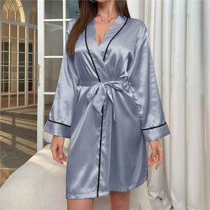 Bata de Seda de Lujo para Mujer, Pijama con Cuello en V, Batas de Baño hasta la Rodilla, Ropa de Dormir Holgada y Sexy con Cinturón - Product Image 5