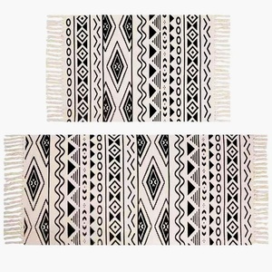 Tapis de sol tissé à la main avec pompons, pour chambre à coucher, lavable en machine, tapis simple - Product Image 3